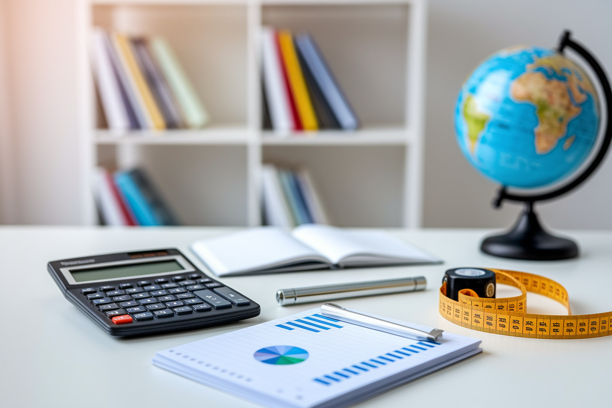 bureau-minimaliste-calculatrice-metre-carnet