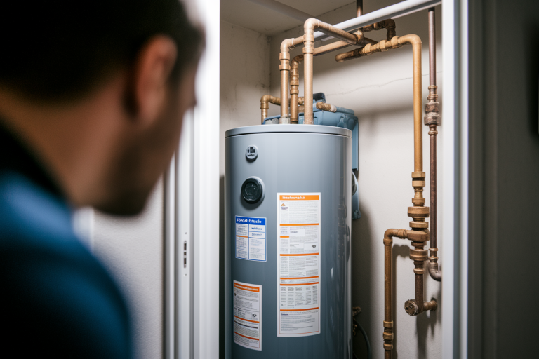 chauffe-eau-gaz-personne-tuyaux-outils
