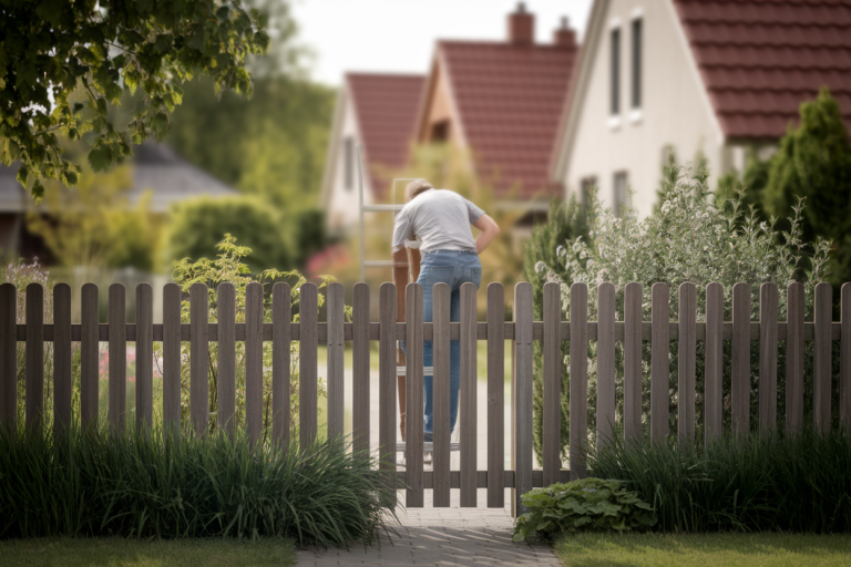 cloture-bois-echelle-personne-jardin