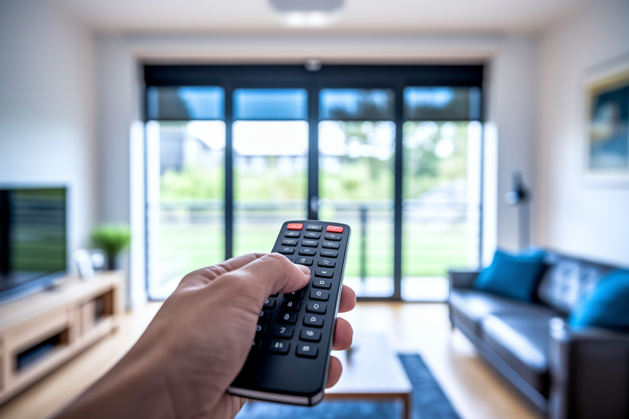 main-telecommande-boutons-flous-volet