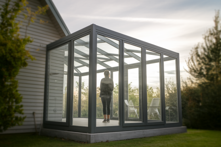 veranda-vitree-personne-jardin
