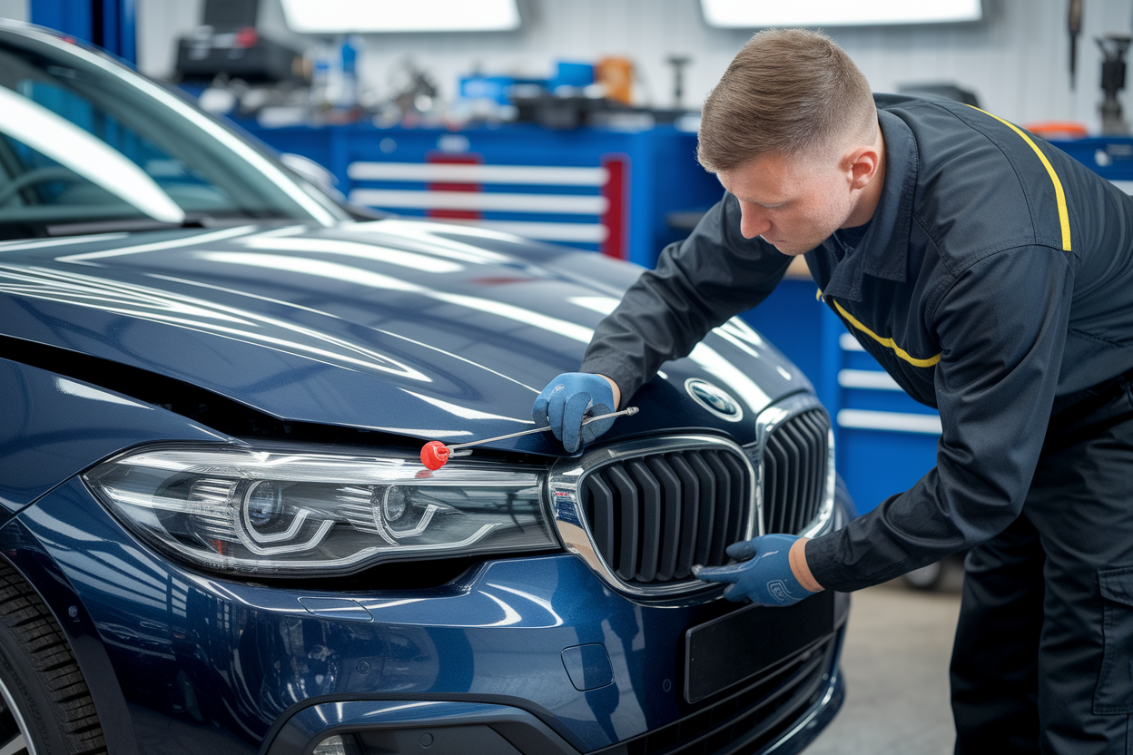 voiture-garage-technicien-capot-bosselure